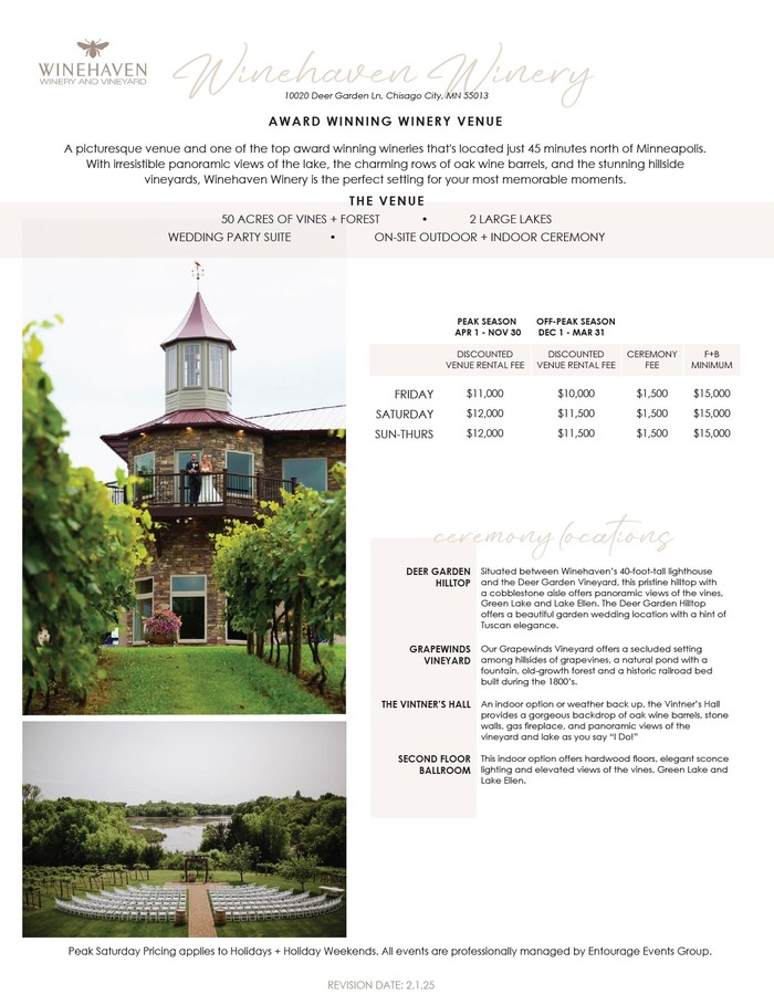 Winehaven Wedding Pricing